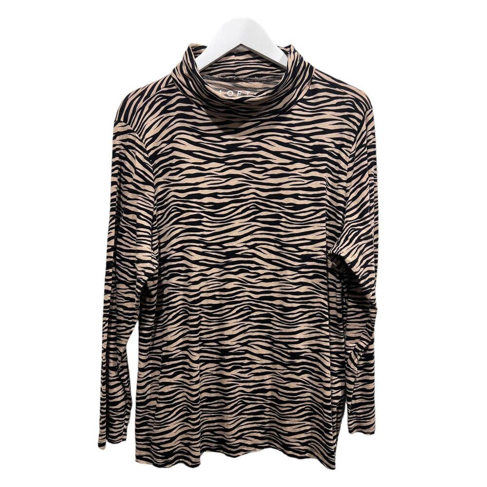 Loft Vintage Soft Turtleneck 16/18 Plus Cotton Brown Black Animal Print T-Shirt